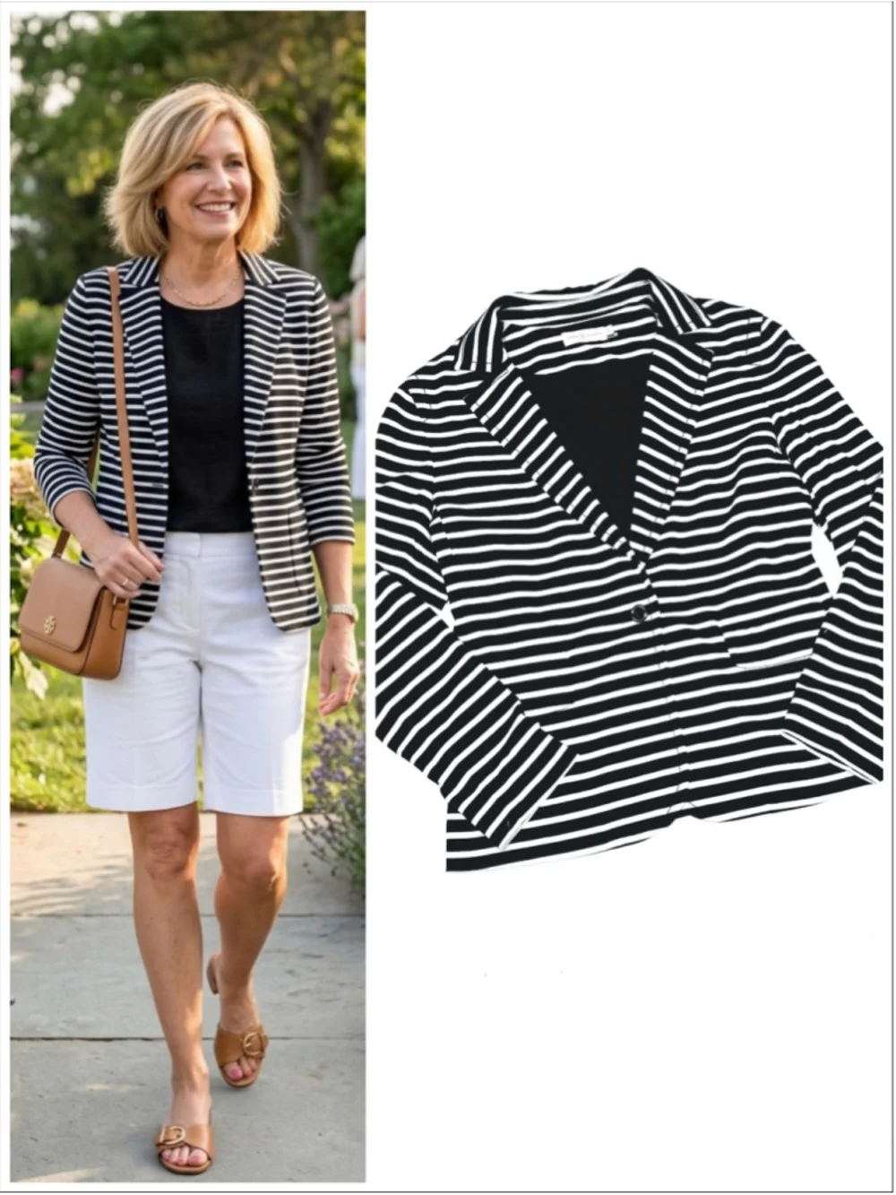 Tory Burch Womans Blazer Striped Blazer Jacket Black White Size M